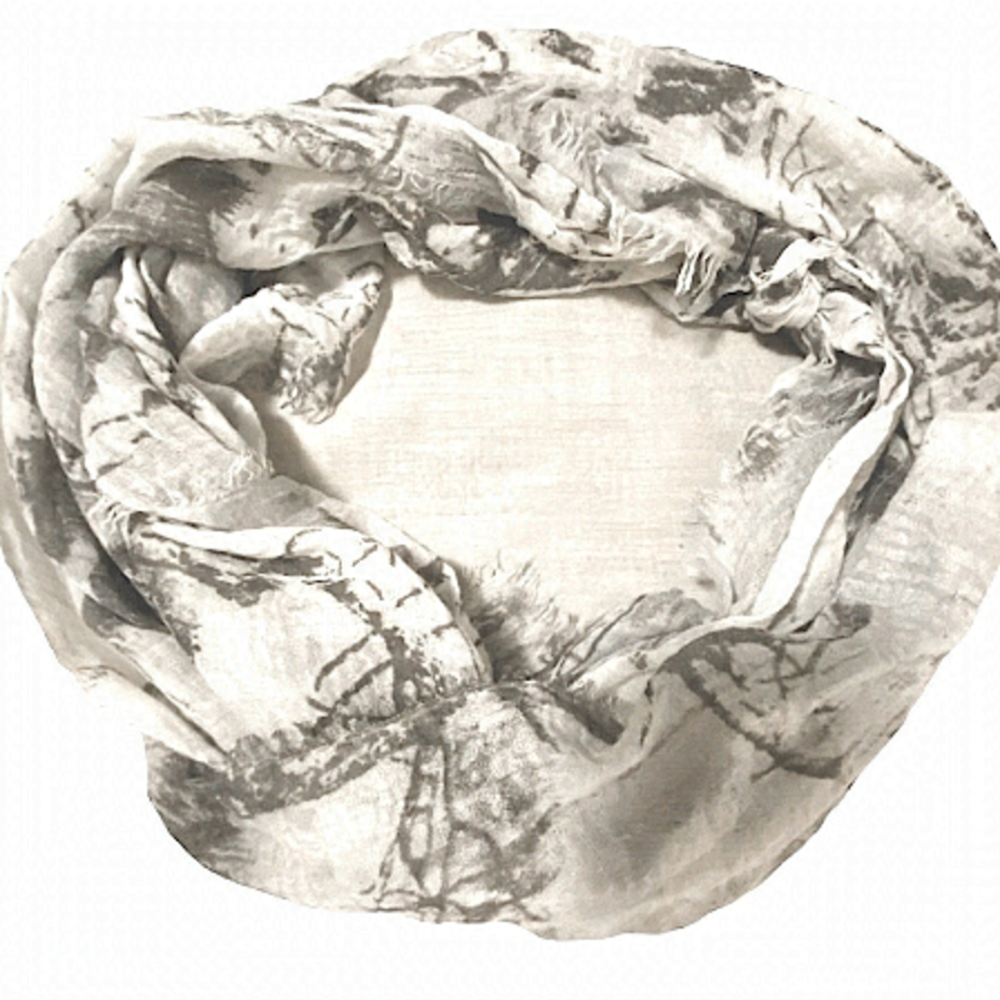 Scarf. Lightweight gauzy grey and off white scarf